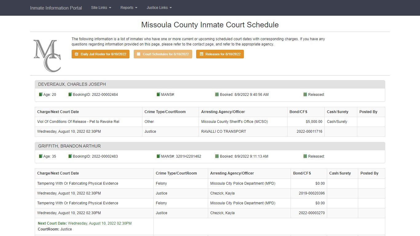 Missoula County Inmate Court Schedule - Missoula County ...